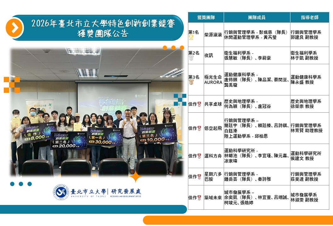 首頁照片-2026年臺北市立大學特色創新創業競賽
